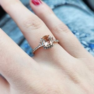 Morganite rose gold ring w white sapphire pave